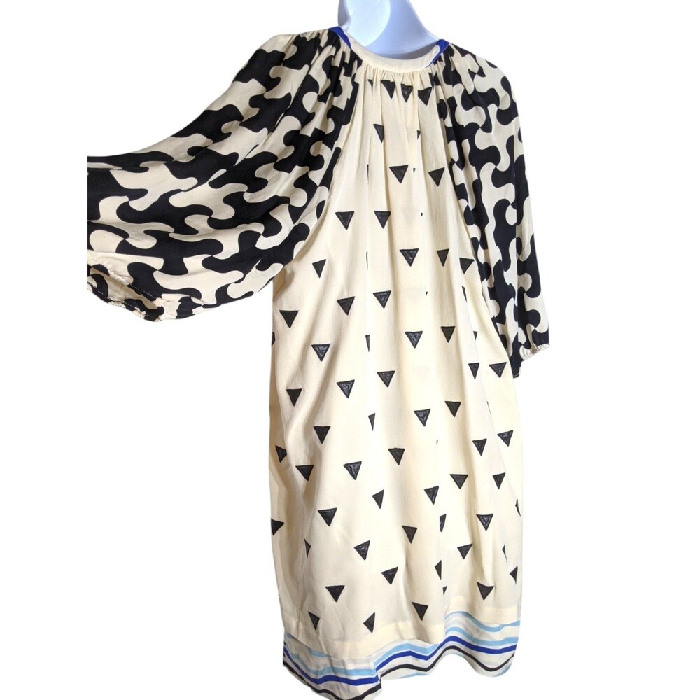 DVF Diane von Furstenberg 100% Silk Tunic Mini Dress Sz 0 XS S Ivory Geometric - Picture 14 of 16